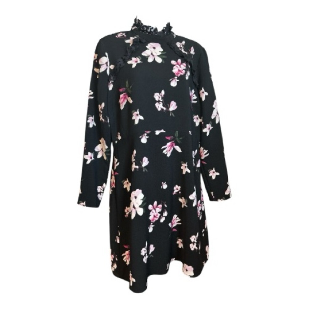 Savida Long Sleeve Lace Detail Floral Mock Neck Midi Dress Size 10